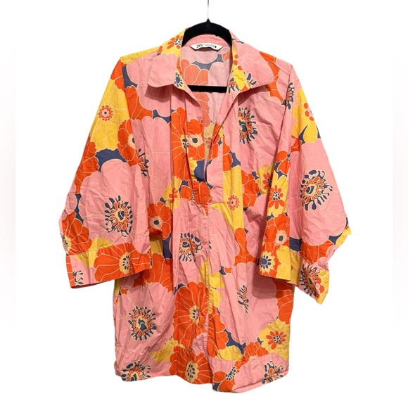 Zara Printed Shirt with Kimono Sleeves, Large - Picture 2 of 5